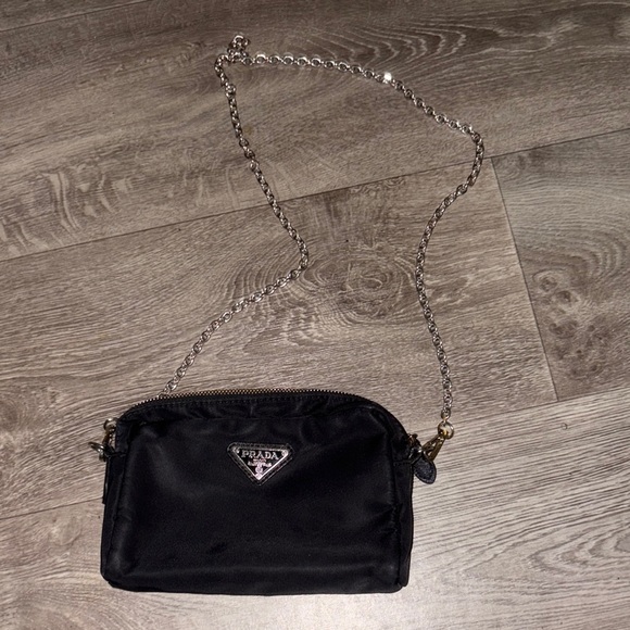 Prada Black Nylon Bag with Silver Chain - Picture 1 of 3